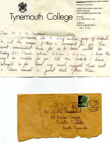 Letter from Tynemouth College dated 1975